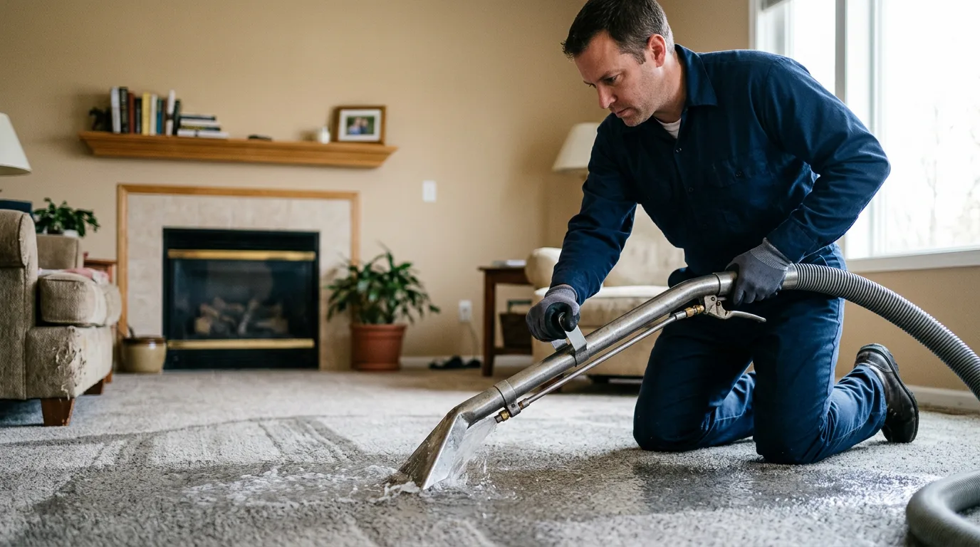 Water damage restoration technician working near Leroy, MI